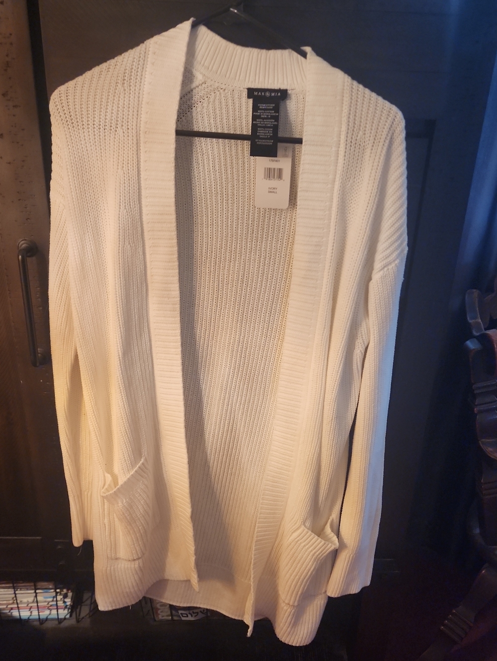 NWT Ivory Open-Front Ribbed Knit Cardigan
